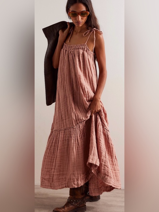 Free People Dresses & Skirts - Free People Into The Blue Linen Smocked Maxi Dress in Dusty Blush